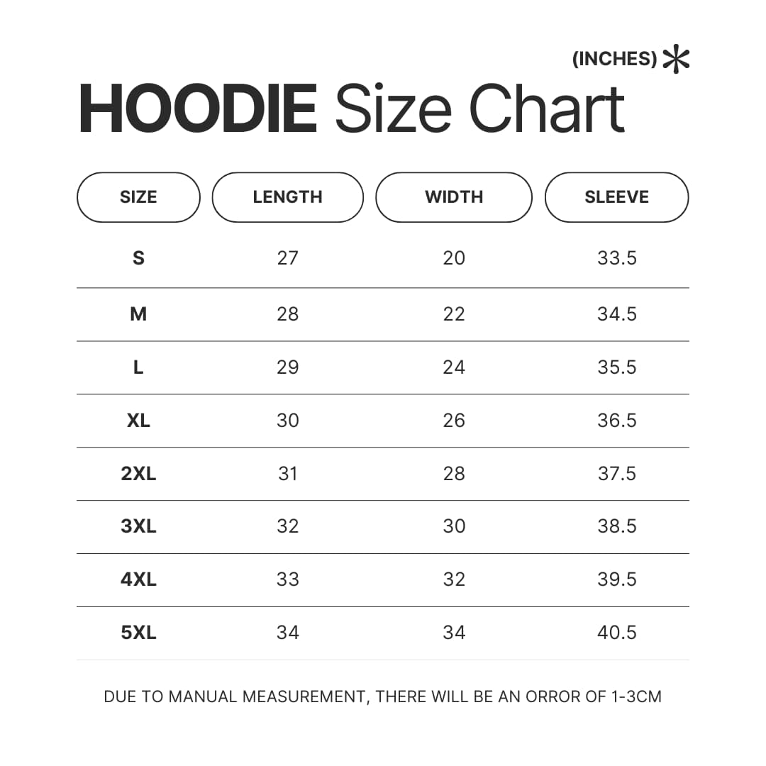 Hoodie Size Chart - Evangelion Shop