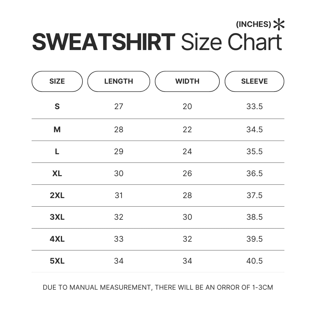Sweatshirt Size Chart - Evangelion Shop