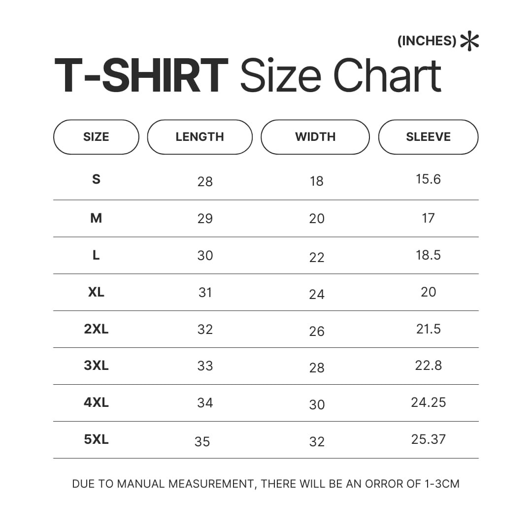 T shirt Size Chart - Evangelion Shop